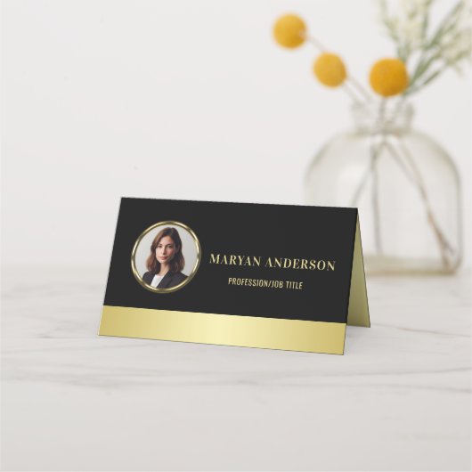 Black & gold design, Logo or Photo in gold circle, Klantenkaartje (Voorkant)