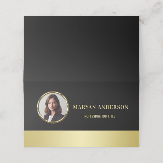 Black & gold design, Logo or Photo in gold circle, Klantenkaartje (Buitenkant ongevouwen)