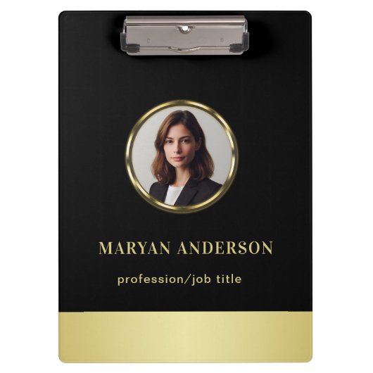 Black & gold design, Logo or Photo in gold circle, Klembord (Voorkant)