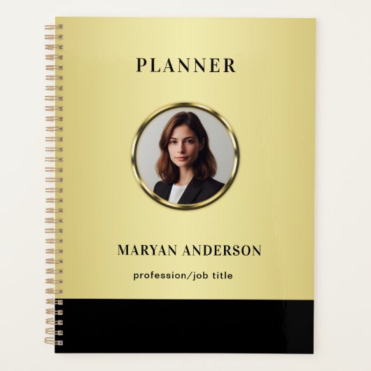 Black & gold design, Logo or Photo in gold circle, Planner (Voorkant)