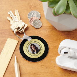 Black & gold design, Logo or Photo in gold circle, Sleutelhanger