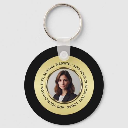 Black & gold design, Logo or Photo in gold circle, Sleutelhanger (Achterkant)