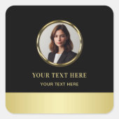 Black & gold design, Logo or Photo in gold circle, Vierkante Sticker (Voorkant)
