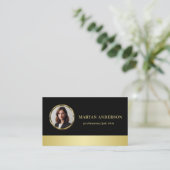Black & gold design, Logo or Photo in gold circle, Visitekaartje (Staand voorkant)