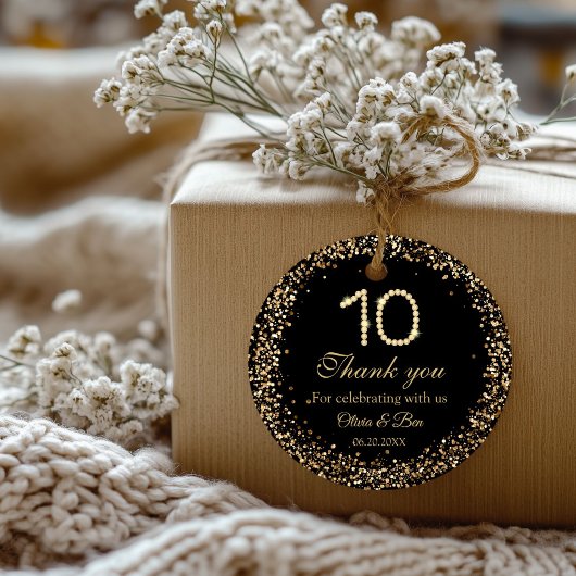 Black & Gold Diamond 10th Anniversary Thank you Bedankjes Labels