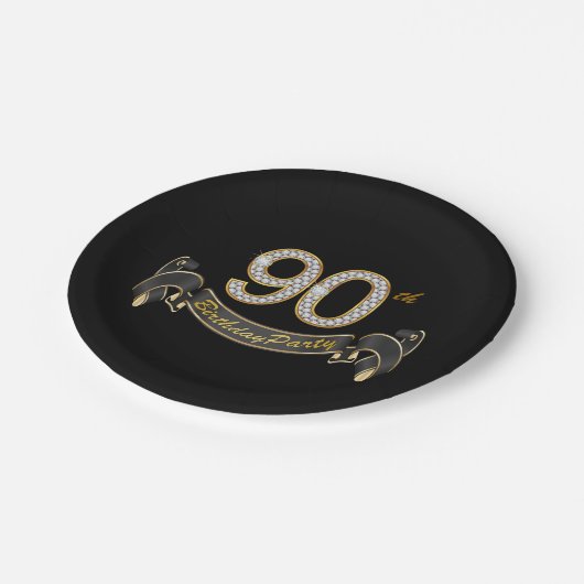 Black Gold Diamond 90e verjaardagsfeestje Papieren Bordje (Gekanteld)
