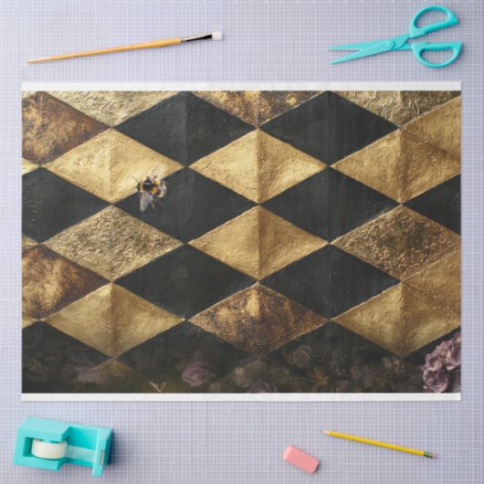 Black & Gold Diamond Checkers Pattern Tissuepapier (Craft)