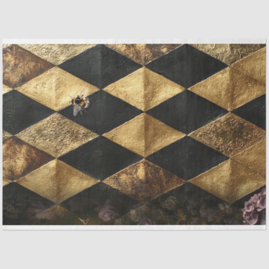 Black & Gold Diamond Checkers Pattern Tissuepapier (Voorkant)