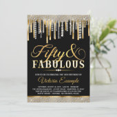 Black Gold Diamond Drip Fabulous 50 verjaardagsfee Kaart (Staand voorkant)