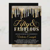 Black Gold Diamond Drip Fabulous 50 verjaardagsfee Kaart (Voorkant / Achterkant)