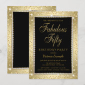 Black Gold Diamond Fabulous 50 Verjaardag Uitnodig Kaart (Voorkant / Achterkant)