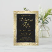 Black Gold Diamond Fabulous 50 Verjaardag Uitnodig Kaart (Staand voorkant)