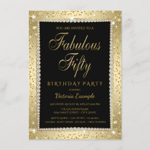 Black Gold Diamond Fabulous 50 Verjaardag Uitnodig Kaart