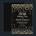 Black Gold Diamond Glitter Women's 90th Birthday Kaart<br><div class="desc">Elegant en chic black met gouden diamanten glitter uitnodiging voor vrouwen op de 90ste verjaardag. Neem contact met ons op voor hulp bij aanpassingen of om passende producten aan te vragen.</div>