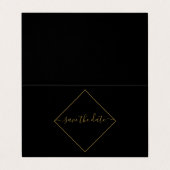 Black & Gold Diamond Photo Save the Date Card Visitekaartje (Buitenkant ongevouwen)