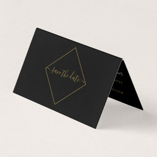 Black & Gold Diamond Photo Save the Date Card Visitekaartje