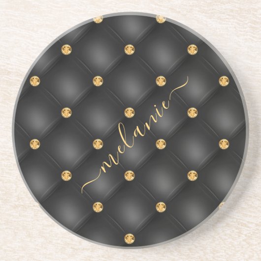 Black Gold Diamond Tufted Jouw naam Onderzetter (Voorkant)
