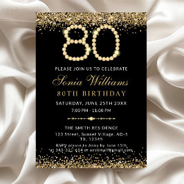 Black Gold Diamonds 80th Birthday Party Invitation Kaart