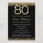 Black Gold Diamonds 80th Birthday Party Invitation Kaart (Voorkant)