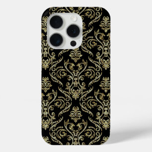 Black Gold & Diamonds Glitter Floral Damascus 2 iPhone 15 Pro Case