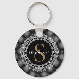 Black Gold Diamonds Monogram Tufted Sparkly Luxury Sleutelhanger