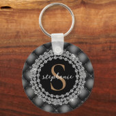 Black Gold Diamonds Monogram Tufted Sparkly Luxury Sleutelhanger (Voorkant)