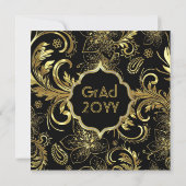 Black Gold & Diamonds Pattern-Elegant Afstudeerder Kaart (Achterkant)