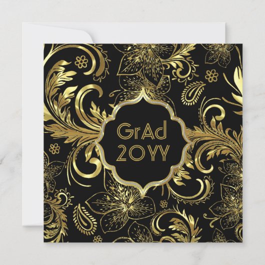 Black Gold & Diamonds Pattern-Elegant Afstudeerder Kaart (Achterkant)