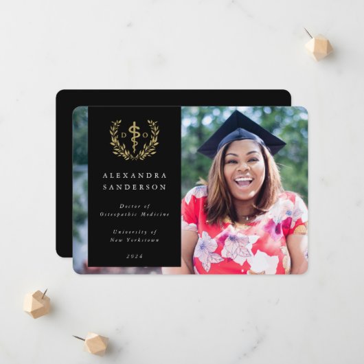 Black + Gold Doctor in de osteopathische geneeskun Aankondiging (Voorkant / Achterkant in situ)