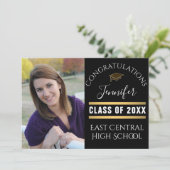 Black Gold Dot Senior Photo High School Afstuderen Kaart (Staand voorkant)