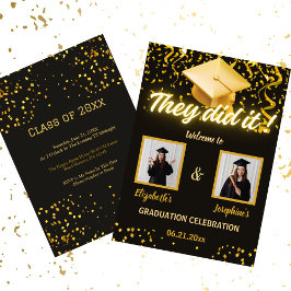 Black Gold Double Graduation Party Foto 2 persoon Kaart