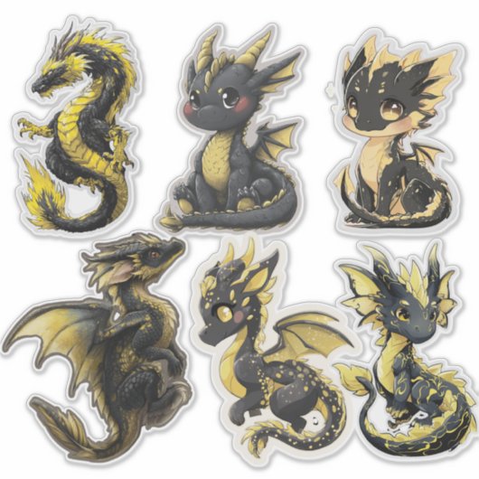 Black & Gold Dragons Custom-Cut Vinyl Sticker (Voorkant)