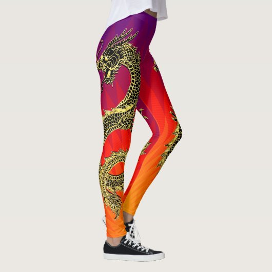 Black Gold Dragons vlammen verloop Leggings (Rechts)
