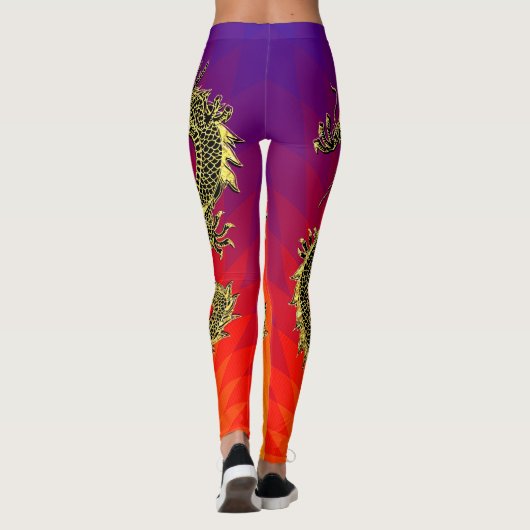 Black Gold Dragons vlammen verloop Leggings (Achterkant)