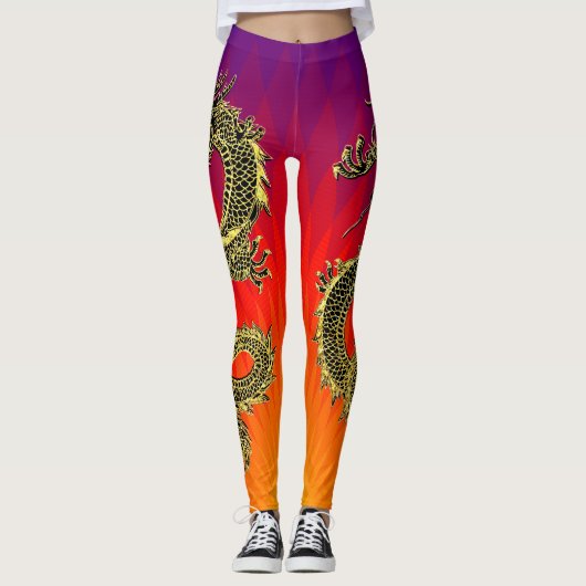 Black Gold Dragons vlammen verloop Leggings (Voorkant)