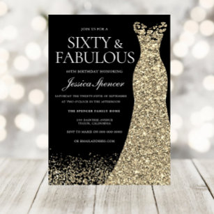 Black Gold Dress Sixty & Fabulous 60th Birthday Kaart