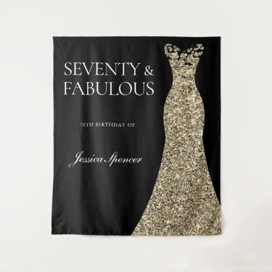 Black Gold Dress zevy & Fabulous 70th Birthday Wandkleed (Voorkant)