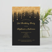 Black Gold Dripping Glitter Trendy 21e Verjaardag Kaart (Staand voorkant)