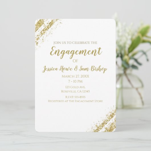 Black Gold Dust Corners Glam Modern Verloving Kaart (Staand voorkant)