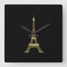 Black & Gold Eiffeltowerwandklep Vierkante Klok