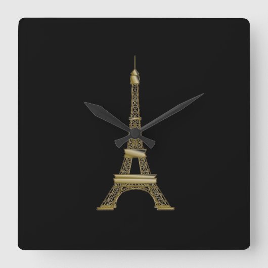 Black & Gold Eiffeltowerwandklep Vierkante Klok (Voorkant)