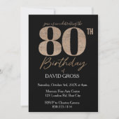 Black & Gold Elegant 80th Birthday Invitation Kaart (Voorkant)