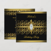 Black Gold Elegant Birthday Party Jewel Afbeelding Kaart (Voorkant / Achterkant)