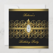 Black Gold Elegant Birthday Party Jewel Afbeelding Kaart (Voorkant)