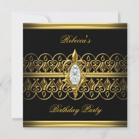 Black Gold Elegant Birthday Party Jewel Afbeelding Kaart (Voorkant)