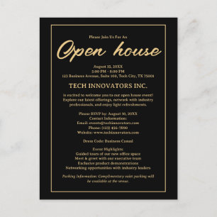 Black & Gold Elegant Business Open House Uitnodigi Briefkaart