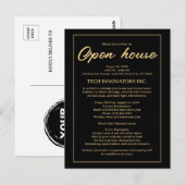 Black & Gold Elegant Business Open House Uitnodigi Briefkaart (Voorkant / Achterkant)
