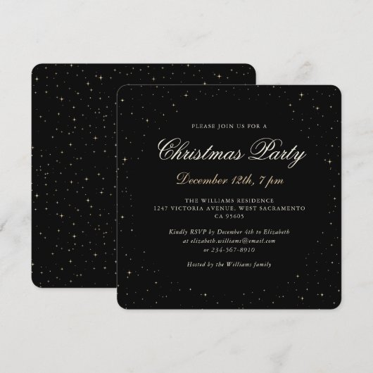 Black Gold Elegant Christmas Party Kaart (Voorkant / Achterkant)
