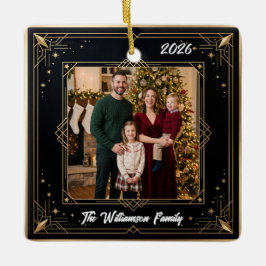 Black Gold Elegant Family Photo Christmas Ceramic Keramisch Ornament