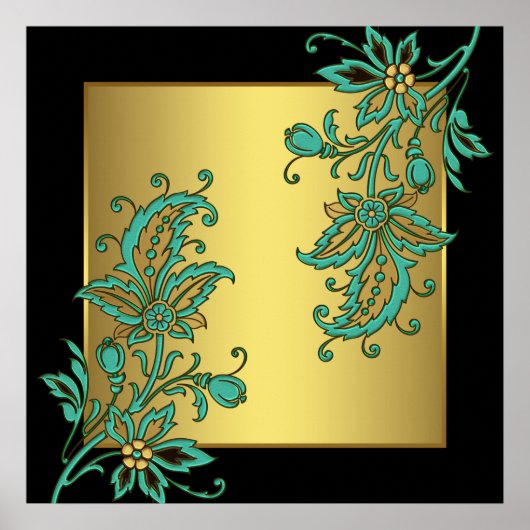 Black Gold Elegant Floral Wall Art afdrukken Poster (Voorkant)